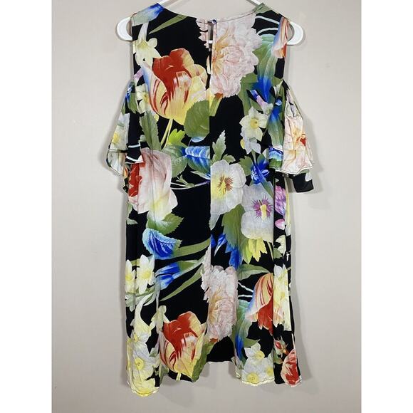 UMGEE Tropical Floral Mini Dress Cold Shoulder Flowy Summer Travel Size MEDIUM - Picture 5 of 8